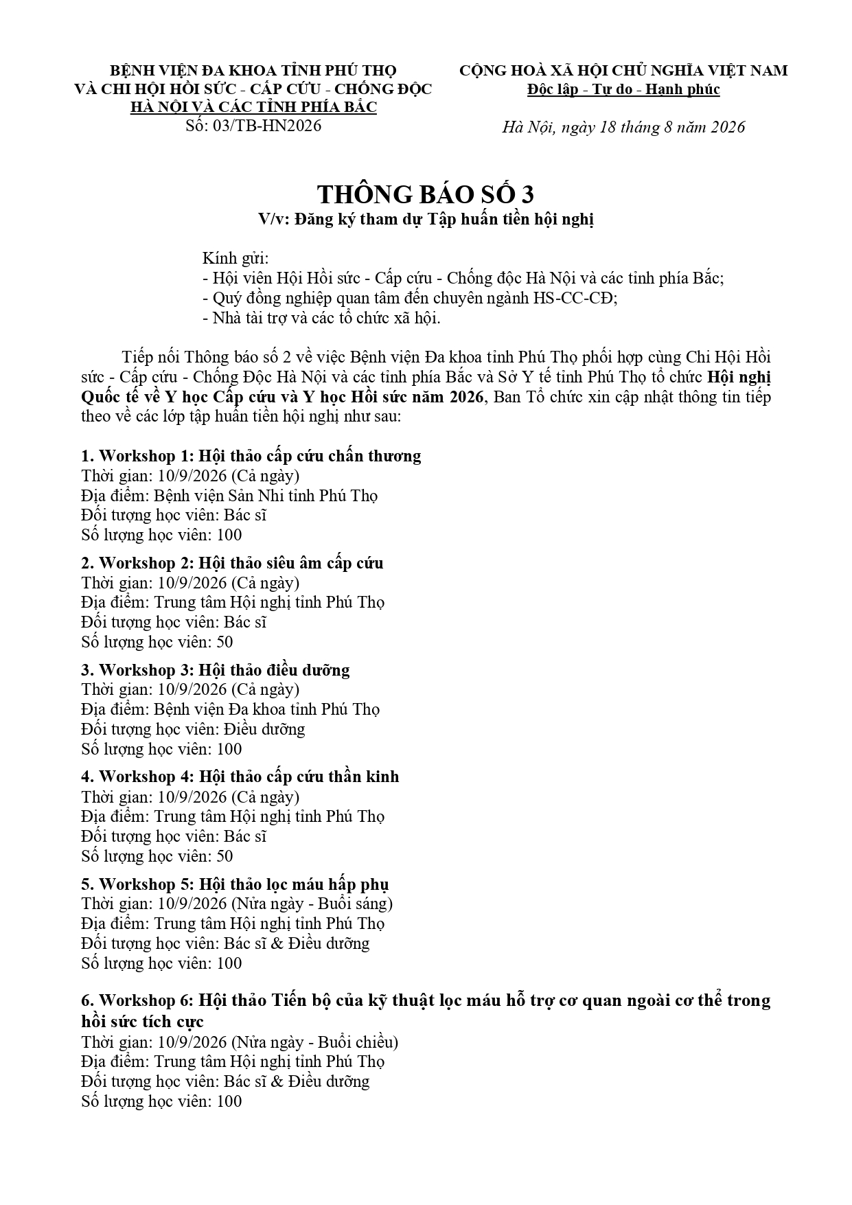 Thông báo số 3 - Trang 1